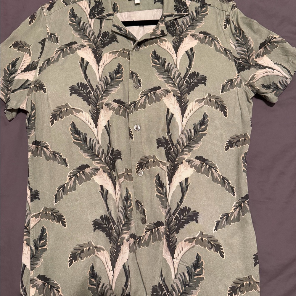 Reiss Palm Leaf Print Casual Shirt - Green and Cream